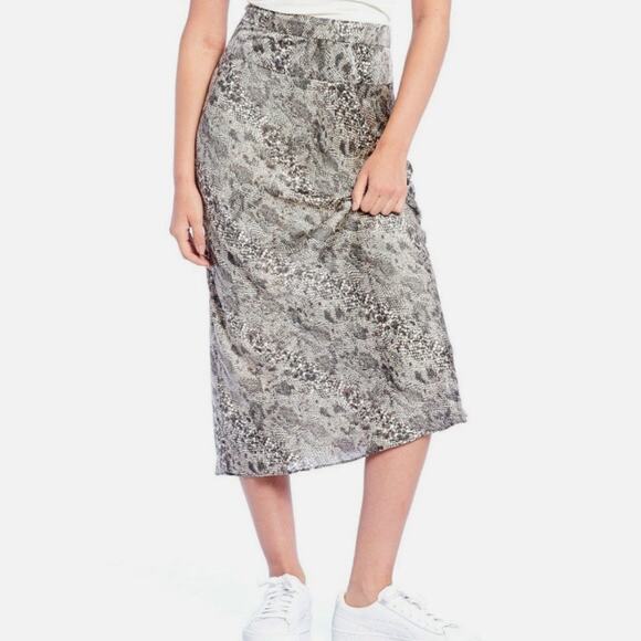 Free People Satin Snake Print Midi Skirt Size 12 - Picture 1 of 8